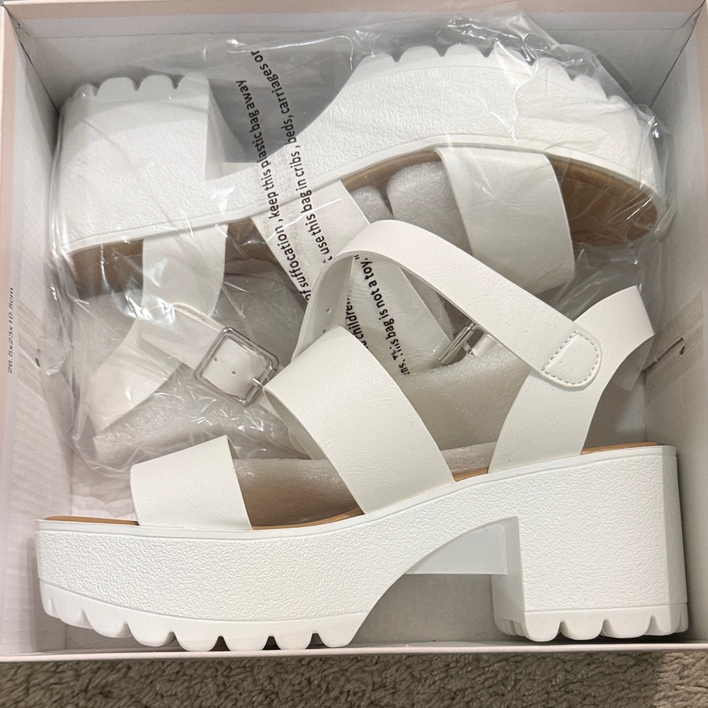 Soda White Chunky Heel Sandals